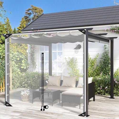 Wasserdichte Durchsichtige Pvc Planenvorhänge,Pergola Gazebo Veranda Carport Garten Transparente Plane Seitenteil,Wetterfeste Abdeckplanen Mit Ösen Und Reissverschlüssen,L×H-3.5*1.8m(11.5*5.9ft)