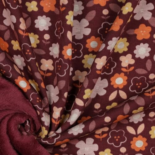 Verhees Textiles | Alpenfleece | FLOWERS | by Poppy | Aubergine | Ökotex | 50 cm | Meterware