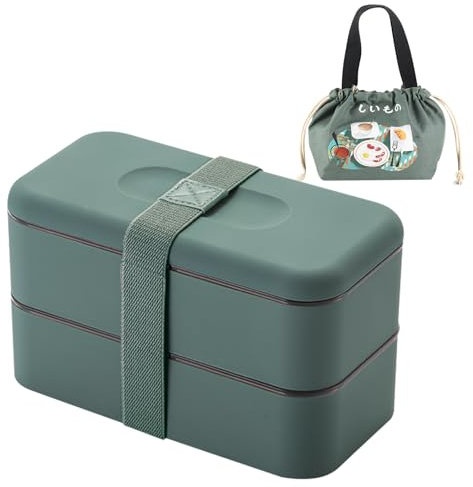 BRYN Kit Fiambrera, 1120ml Fiambreras Comida Trabajo + Bolsa Porta Alimentos + Cubiertos +Tazas de Salsa, Lunch Box Microondas, Para Picnic Escuela Oficinas Adultos Niños(Verde)
