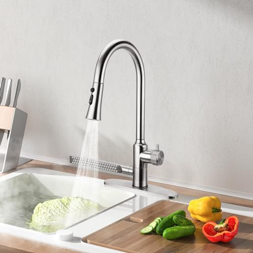 Rubinetti da cucina con spruzzatore estraibile, rubinetto miscelatore da cucina 4 in 1 con cascata, in acciaio inox a 360 ° monocomando rubinetto per lavello 4 modalità acqua