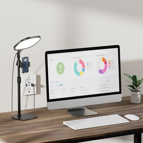 LitONES Ringlicht mit Stativ, Tisch Handy Laptop Ringleuchte, 30 Lichtmodi, Schreibtischlampe LED Dimmbar, Ausziehbarem Selfie Ring Licht für Videokonferenz (Schwarz–2Stück)