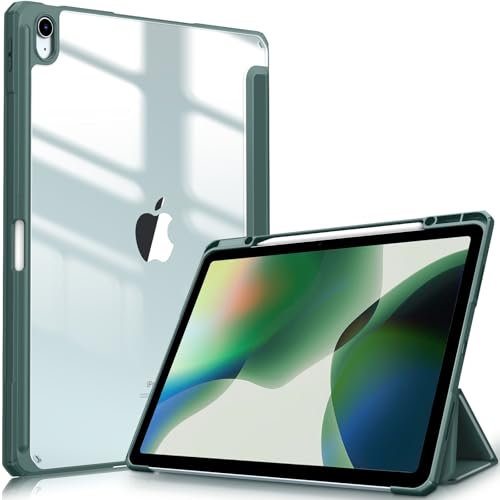 FINTIE Étui Hybride Compatible avec iPad Air 13 (2024) M2, Porte-Crayon intégré, Coque arrière Transparente, réveil Automatique, Vert Nuit