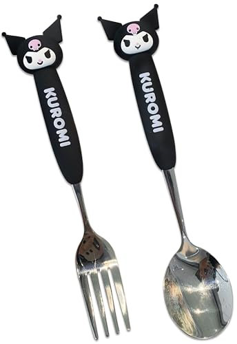 Roffatide Kuromi Fork and Spoon Set - Reusable Stainless Steel Silverware Set for Home and Restaurant (1 Spoon+1 Fork)