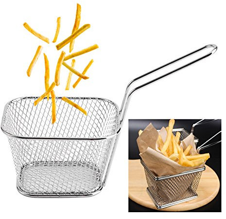 Nikou Panier Friteuse Professionnelle, Mini Paniers à Frites en Acier Inoxydable, Passoire de Présentation des Aliments, Outil de Cuisson de Pommes de Terre (8 Articles)