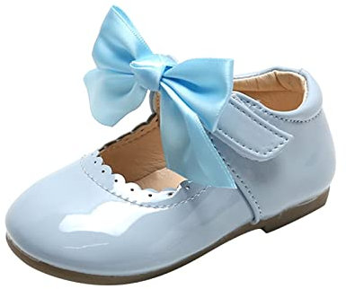 vejtmcc Stivali estivi e autunnali per ragazze, carini, piatti, tinta unita, con fiocco rotondo, con passante a gancio, impermeabili, per bambini invernali, Azzurro, 22 EU