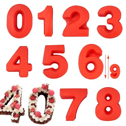 Zfseyuh 9 Pezzi Stampo Torta Numero Stampi per Dolci Numeri Grandi Stampo Numeri per Torte da 0 a 9 per Compleanni, Matrimoni, Anniversari