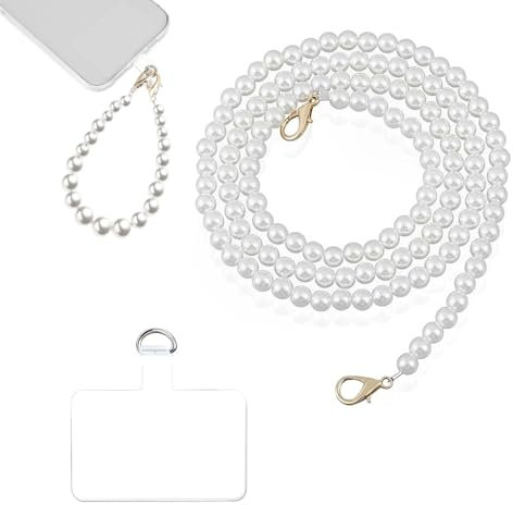 Handykette Perlen,Handykette Perlen zum Umhängen,Handy Anhänger Kette,Perlen Handykette,Wird mit 1 Handyclip Geliefert,Kompatibel mit den Meisten Telefonen,Taschen und Geldbörsen