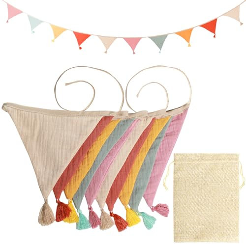 TAIHOBO Banderines Decorativos Multicolor, Banderines Fiesta Tela, Guirnalda Cumpleaños con Bolsillos con Cordón, Banderines Cumpleaños para Decoracion Fiesta Habitación Cumpleaños
