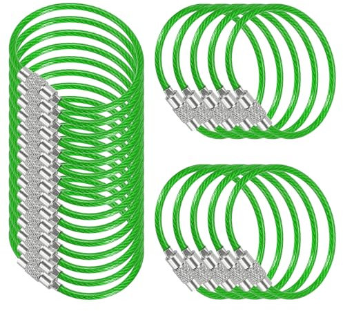PATIKIL 3.9 Inch Length Wire Keychain Cable, 25 Pack Stainless Steel Key Ring Loop, Green
