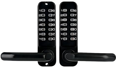Double-Sided Keyless Entry Door Lock, Mechanical Keypad Double Door Lock with Handle, Waterproof Zinc Alloy Door Gate Lock with Code for Yard Garden Garage, Easy to Install (Black)