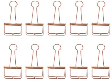 Rosa Gold, 19mm/0.75in, 10Stück Skelett Binder Clips, hohle Metall Draht Foldback Binder Clips für Planer, Journal, Notebook, große Papierklammern, Büro, Haus, Schule