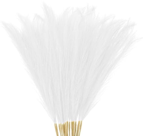 M METERXITY Lot de 20 Fausses Herbes de Pampa 21,7 Pouces/55 cm Petites Fausses Herbes de Pampa Moelleuses Décoration de Branches de Pampa pour Vase pour la Maison/Mariage/Vase [Blanc]