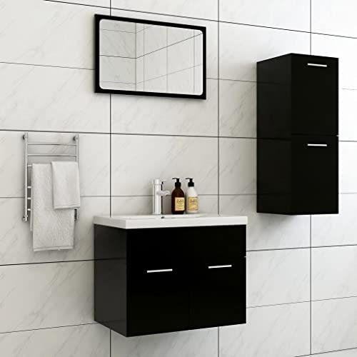 Xichuzi Conjunto de Muebles de baño Madera contrachapada Negro, Muebles para Baño, Muebles para Lavabo, Armario Baño - 3071001