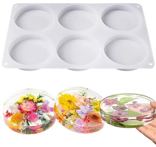 6-Cavity Silicone Mold for Resin Coasters - Round Epoxy Coaster Making Kit for DIY Craft and Cups Mats