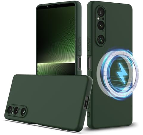 BRAND SET Hülle für Sony Xperia 1 V, Magnetische Silikonhülle Kompatibel mit MagSafe, Stoßfest und Kratzfest, Handyhülle mit Mikrofaser-Innenfutter für Sony Xperia 1 V Hülle (Dunkelgrün)