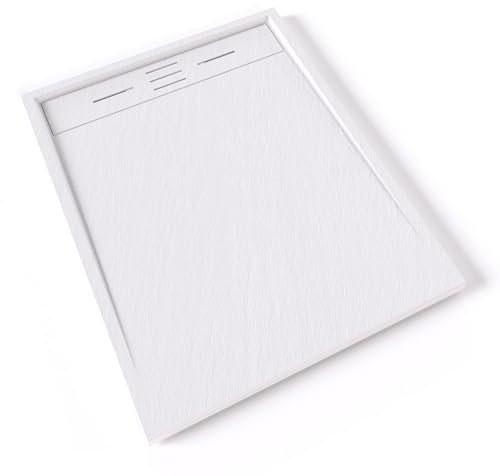 HIEMAL Receveur de douche 80 x 100 cm résine Blanc aspect ardoise + bonde incluse - Salle de bain