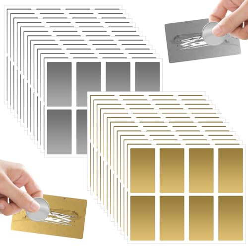 208 Pezzi Adesivi da Grattare, 42 x 23 mm Gratta e Vinci Adesivo, Scratch Sticker, Etichette da Grattare, Etichette Adesivi da Grattare per Cartoline Regalo Biglietto (Dorate e Argento)