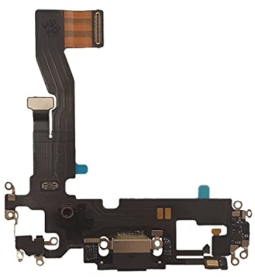 TY BETTERY® Ladebuchse mit Flex Kabel kompatibel mit iPhone 12/12 Pro - Dock Connector - Schwarz