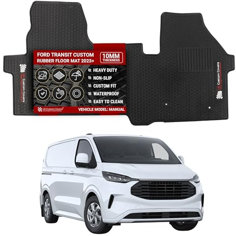 UK Custom Covers Ford Transit Custom Floor Mats - Tailored Fit Heavy Duty Rubber Van Mats, Waterproof & All Weather for Manual Transmission 2023 Onwards (10mm, Manual)