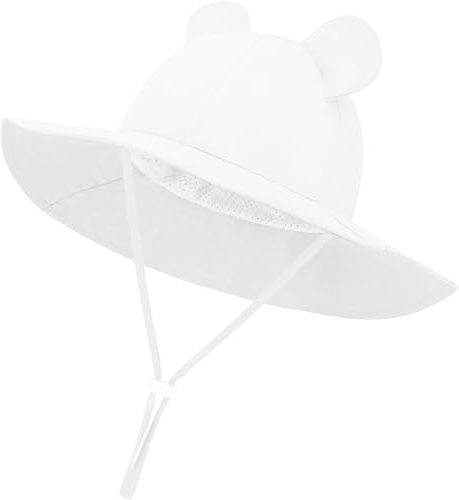 DRESHOW Chapeau de Soleil Bébé Unisexe en Pliable Protection Anti-UV Solaire Plage Chapeaux de Soleil Enfant Bonnet d'été avec Oreilles d'ours Bébé Fille UPF 50+