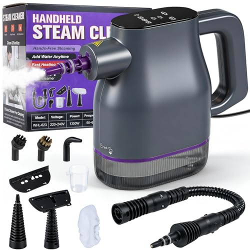 1350W Nettoyeur Vapeur Portable Chauffer Rapidement à 130°C en 15s Nettoyeur Vapeur avec 400ml Multifonction Vapeur 300Kpa Nettoyeur Vapeur à Main avec 9 Accessoires pour Canapés Cuisine Salle de Bain