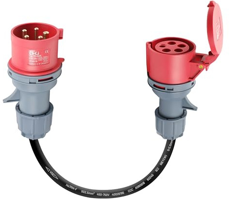 Elecbee Adaptador CEE de 32 A macho a 16 A, acoplamiento de 16 A a conector CEE de 32 A, adaptador CEE de 5 pines, corriente fuerte, enchufe industrial para vehículos eléctricos