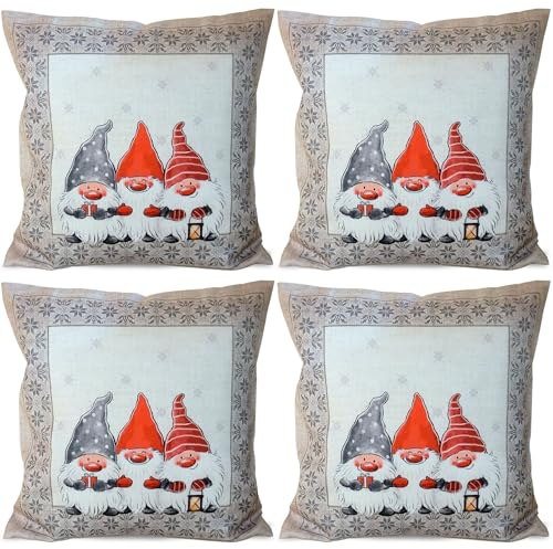 matches21 HOME & HOBBY Kissenbezug 40x40 cm Weihnachten kleine Weihnachtswichtel - 4er Set Kissenhüllen als Weihnachtsdeko