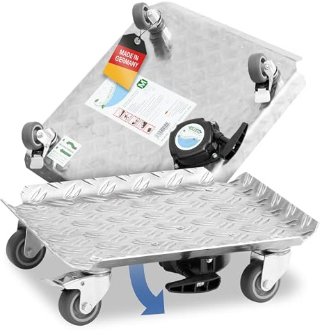 PlantMOVER Pflanzenroller mit Seilzug - 150kg Tragkraft 42 x 42 cm - eckig mit robusten Rollen - aus Aluminium-Riffelblech für besten Grip - Rollbrett für Pflanzen - Einfach ziehen Made in Germany