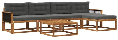 vidaXL Outdoor-Sofagarnitur mit Kissen 6 pcs Natur und Anthrazit, Patio-Lounge-Set, modernes Outdoor-Sofa, wetterfestes Gartenmöbel, Akazienholz
