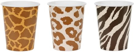 PartyDeco Pappbecher 220ml mit Tiermuster Safari 6er Set Beige/Braun | Einweg Trinkbecher - Einwegbecher aus Pappe für Geburtstag Kindergeburtstag Party Mottoparty - Savanne