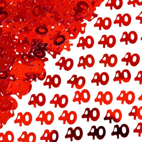 40th Birthday Confetti 14g - Red Metallic Foil Table Scatter Sprinkles, Number 40 Party Decorations for Birthday Tables, Cards, Invitations, Gift Bags and Celebration Décor