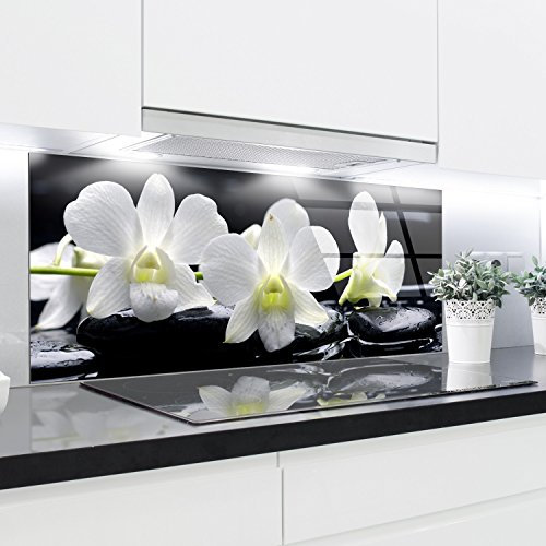HitGlass Crédence en verre trempé résistant à la chaleur décorative 125 x 50 cm Épaisseur 4 mm Parfait derrière les cuisinières à gaz, en céramique et à induction Facile à nettoyer et à