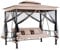 BAKAJI Gazebo Parasole da Giardino con Dondolo Letto e Zanzariere 3 posti, Modello Extra-Lusso Cleopatra, Amaca Altalena Trasformabile in Letto Matrimoniale, Colore Beige