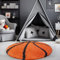 Carpetsale24 Kinderteppich Rund 100 cm Orange Schwarz – Weicher Hochflor Spielteppich mit Basketball Motiv – Pflegeleicht & rutschfest – Ideal für Jungenzimmer & Mädchenzimmer im Jugendstil