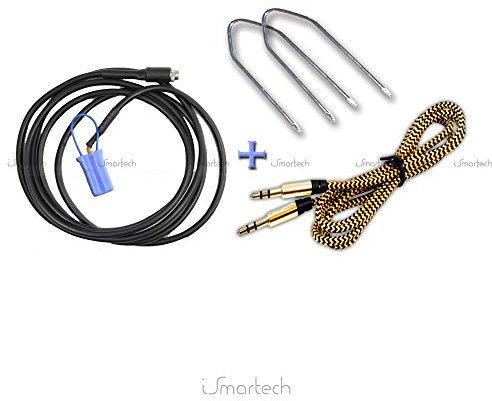 1neiSmartech Cavo Funzione Aux Jack Femmina e Ponticello + Kit Estrazione Per Delphi Bosch Compatibile con Fiat 500 Grande Punto Evo Panda Lancia Y Alfa 147 con Cavo Besync Jack Maschio in Nylon