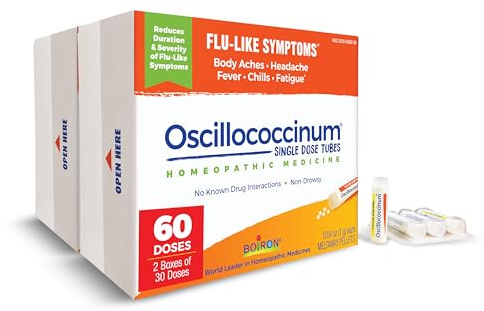 Boiron Oscillococcinum for Relief from Flu-Like Symptoms of Body Aches, Headache, Fever, Chills, and Fatigue - 60 Doses (Pack of 2)