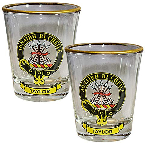 I LUV LTD Shot Glass Wee Dram Taylor Clan Crest Set of 2 Whisky Tots