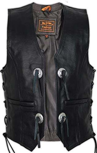 MDM Herren Conchos Lederweste in schwarz aus echtem Leder (M)