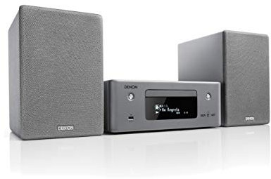 DENON Equipo Compacto, Amplificador Hi-Fi con Altavoces, Reproductor de CD, Streaming de música, HEOS Multiroom, Bluetooth, WLAN, AirPlay 2, Color Gris