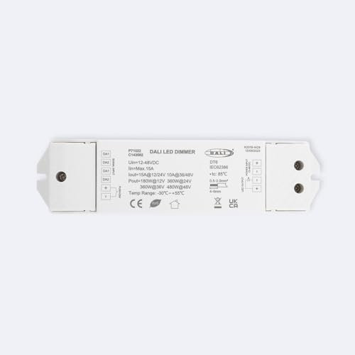 LEDKIA LIGHTING Treiber Dimmbar DALI 1 Kanal für Einfarbige LED-Streifen 12-48V kompatibel mit Schalter Weiß