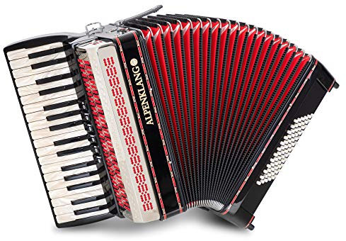 Alpenklang Pro Akkordeon III 72 M Schwarz - 34 Diskant-Tasten- 6 Diskant-Register - 3-chörig im Diskant - 4-chöriger Standard-Bass - inkl. Musette Register - inkl. Koffer & Riemen