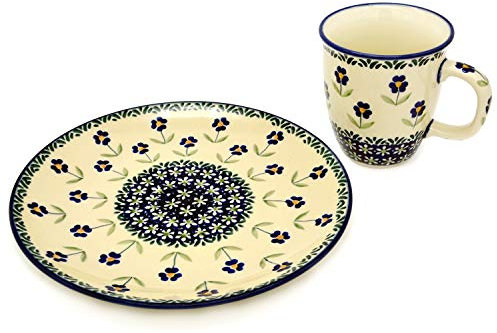 Bunzlauer Geschirr-Set mit einem Becher und einem Teller (Dekor Angelika, Becher Mars 260 ml mit Teller 21,5 cm)
