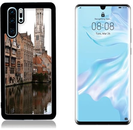 Funda compatible con Huawei P30 Pro Ciudades europeas Bélgica / Parte trasera de cristal con goma en los laterales. / TPU Antideslizante Antiarañazos Resistente a los golpes Protector Rígido...