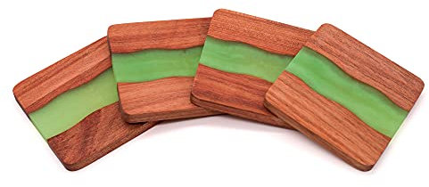 Eponox® Untersetzer quadratisch für Gläser 4er Set, Design Glasuntersetzer aus Rosenholz mit Epoxidharz für Getränke, Tassen, Glas, Bar - Tischuntersetzer Epoxy