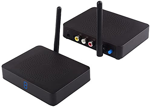 Moretop - Trasmettitore e ricevitore audio wireless 2,4 GHz 8 canali RCA 480P mittente con estensione remota IR per cavo streaming, satellite, DVD a TV senza fili (MT-RCA20)