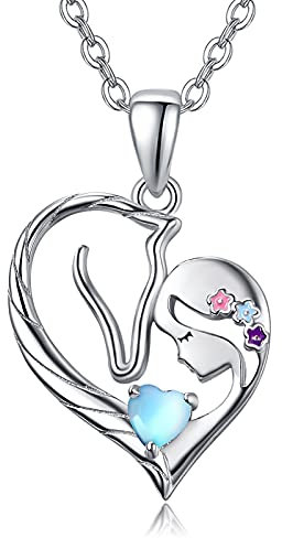 PRAYMOS Pferd Halskette Sterling Silber Herz Geburtsstein Kette Anhänger Pony Geschenk für Damen Frauen Mädchen Freund Pferdeliebhaber (Halskette mit Pferdeanhänger-6)