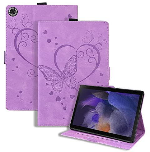 Rosbtib Funda Samsung Galaxy Tab A8 10.5 2022 2021(SM-X207/ SM-X205/ SM-X200), Flip Cover con Función de Soporte PU Leather + TPU Cuero Case Cover para Galaxy Tab A8 - Púrpura Mariposa