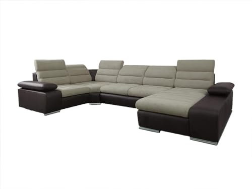 Vente-unique Wohnlandschaft mit Schlaffunktion - Ecke Rechts - Beige & Braun - Boileau