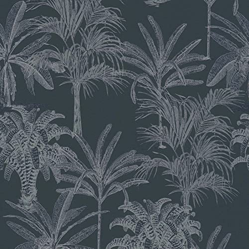 Blätter- Palmen-Tapete Tapete 379832 37983-2 Michalsky 4 Change is good Michalsky Living Tapete für Büro Diele/Flur | Grau Schwarz / Anthrazit | 10,05 x 0,53 m