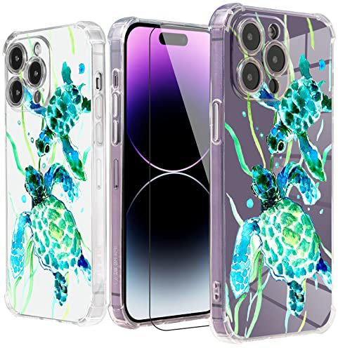 Roemary Turtles Case for iPhone 13 with Sea Turtles Design,Watercolor Pattern with Screen Protector [Buffertech 6.6 ft Drop Impact] Soft TPU Protective Case for iPhone 13 6.1